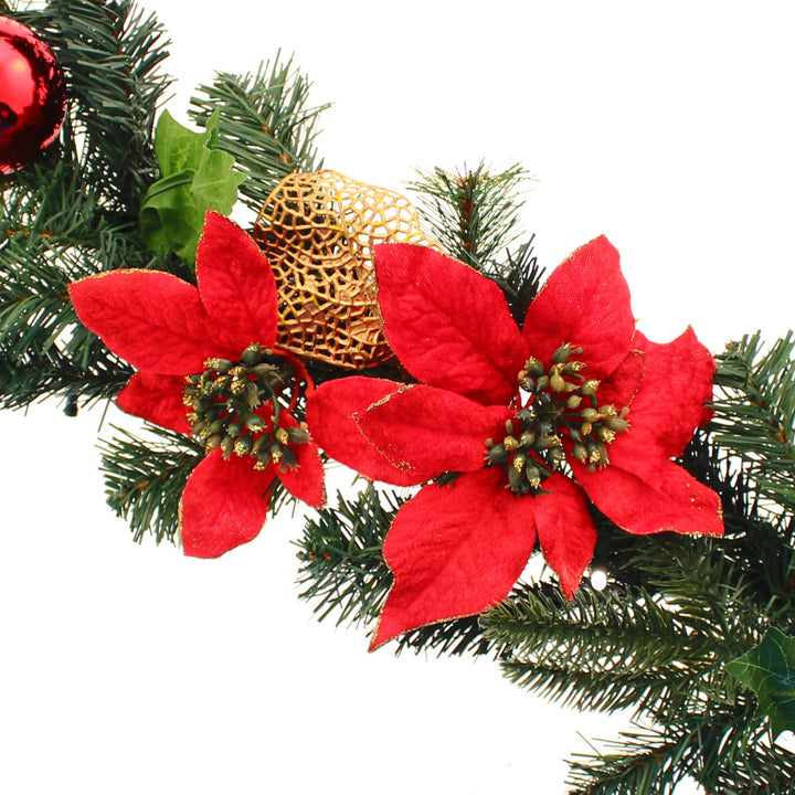 Pre-Lit 9ft Christmas Garland with Warm White LEDs – Red/Gold
