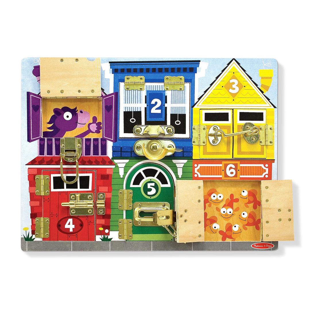 Melissa & Doug Wooden Latches Board  Problem Solving | 3+ | Gift for Boy or Girl