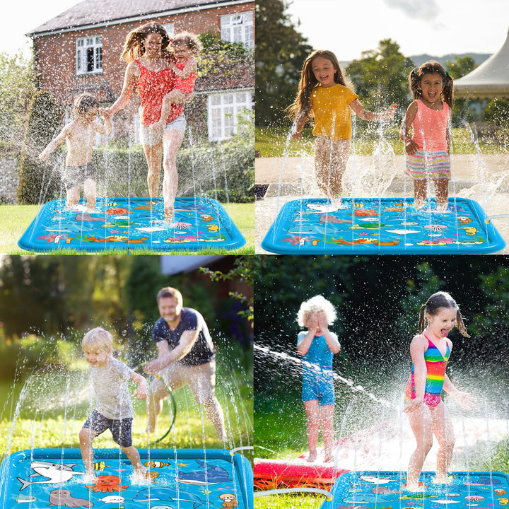 Chennyfun Kids Splash Pad, 68'' Sprinkler & Splash Play Mat for Animals Learning