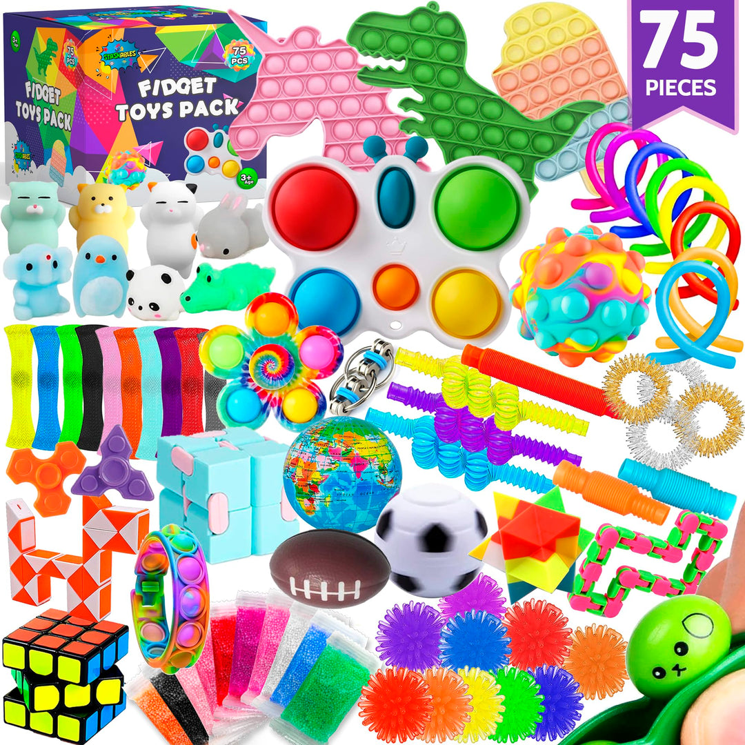 75 pcs Fidget Toys Kids Pack - Pinata Stuffers, Party Favours, Classroom Prizes, Stress Relief
