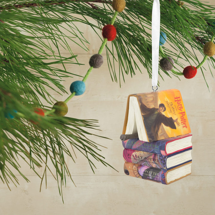 Harry Potter Stacked Books Wand Christmas Ornament