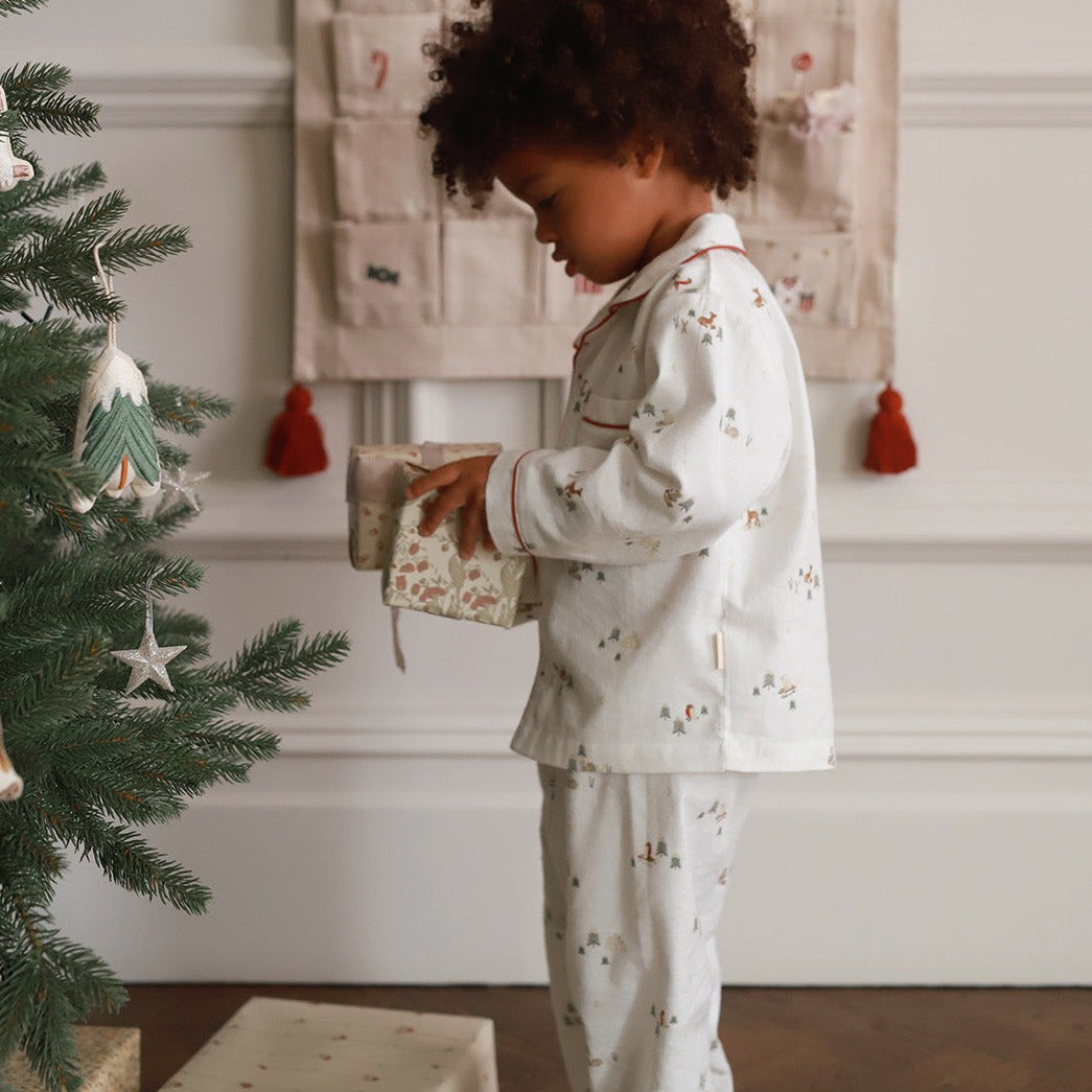 Children's Christmas Flannel Pyjamas - Winter Ski, Red Trim