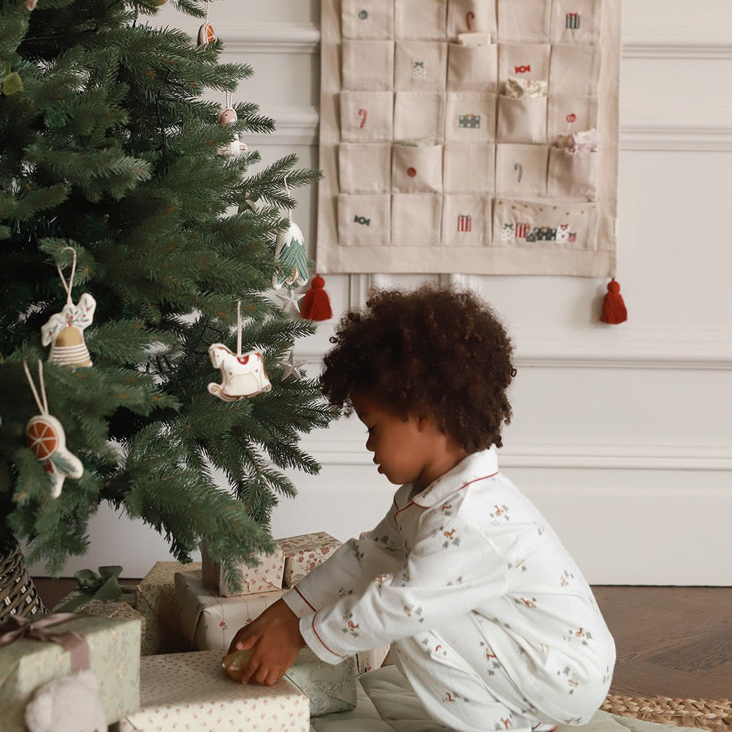 Children's Christmas Flannel Pyjamas - Winter Ski, Red Trim