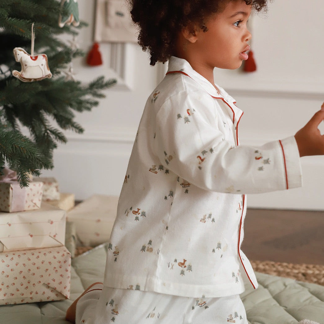 Children's Christmas Flannel Pyjamas - Winter Ski, Red Trim