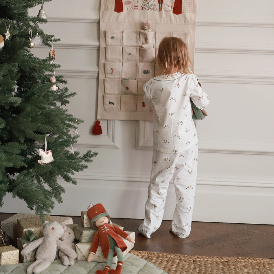 Children's Christmas Flannel Pyjamas - Winter Ski, Green Trim