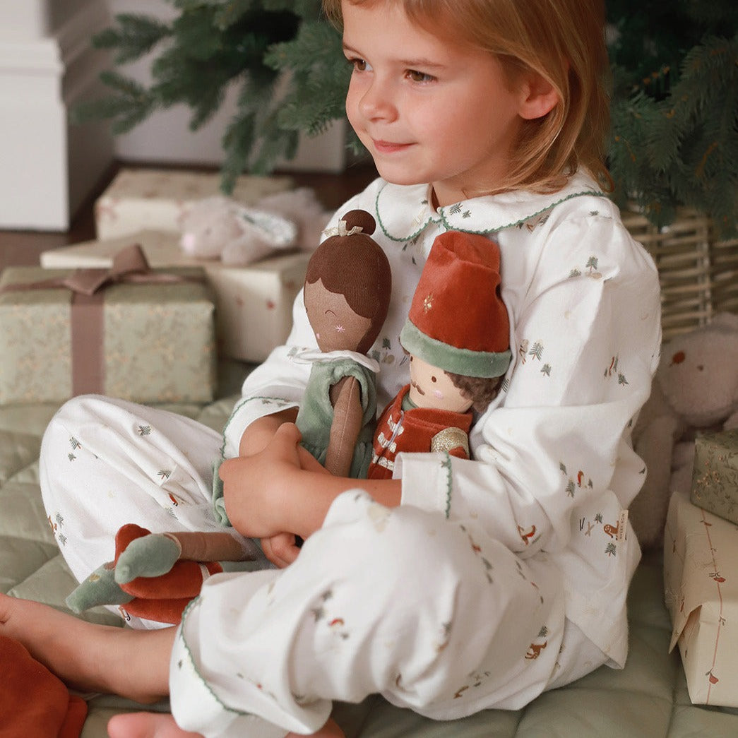 Children's Christmas Flannel Pyjamas - Winter Ski, Green Trim