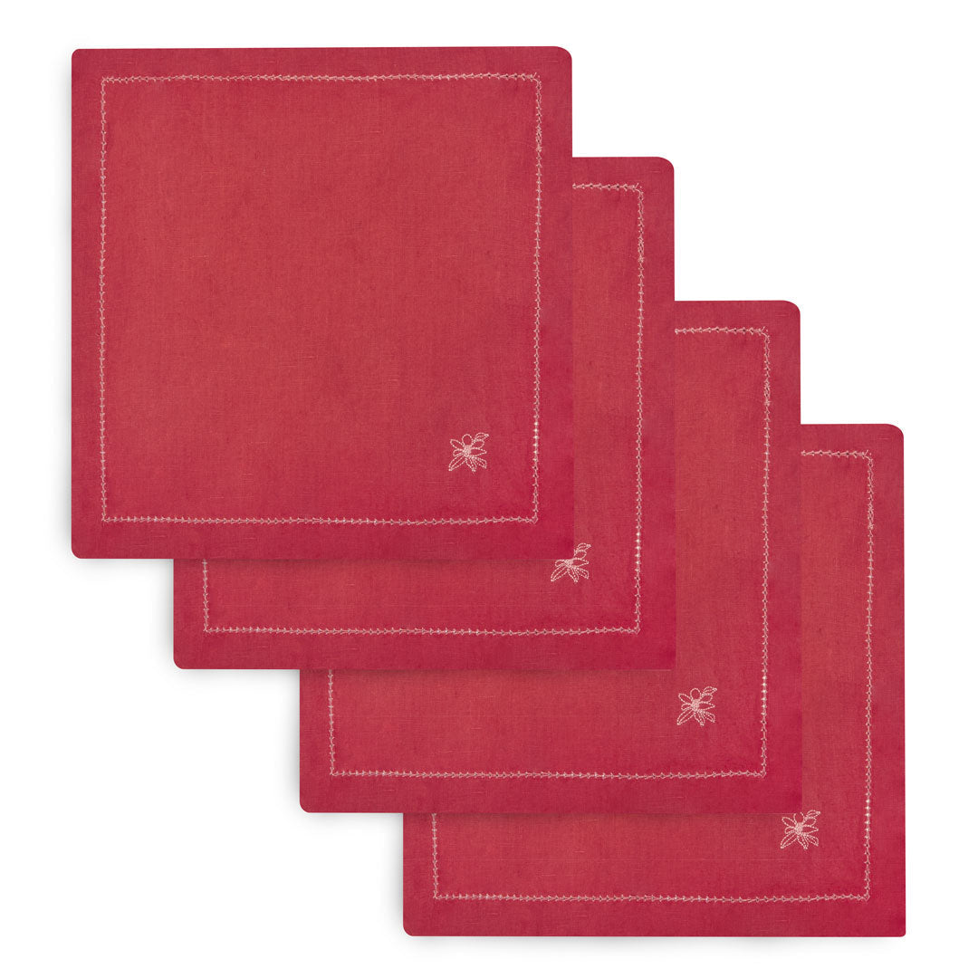 Embroidered Linen Napkins, Set of 4 - Berry