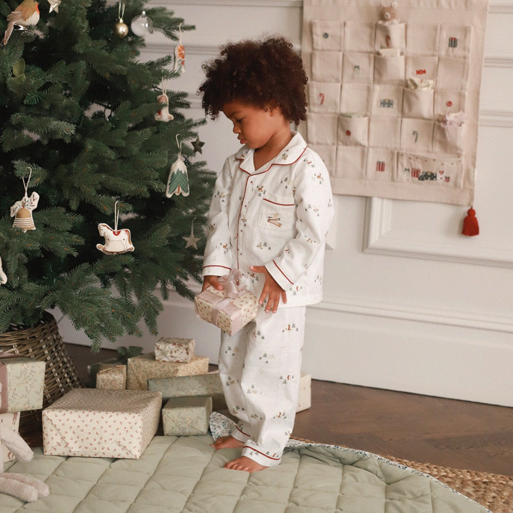 Children's Christmas Flannel Pyjamas - Winter Ski, Red Trim