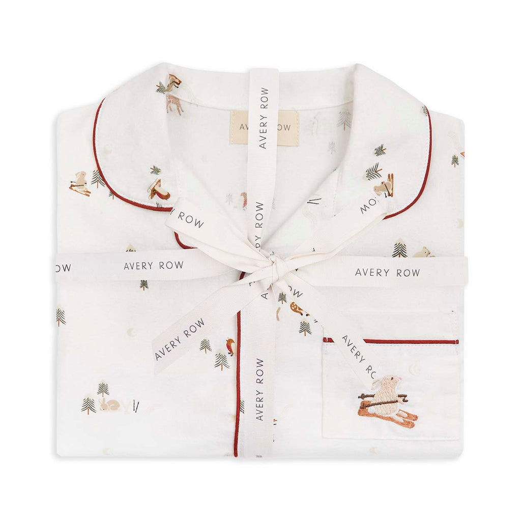 Children's Christmas Flannel Pyjamas - Winter Ski, Red Trim