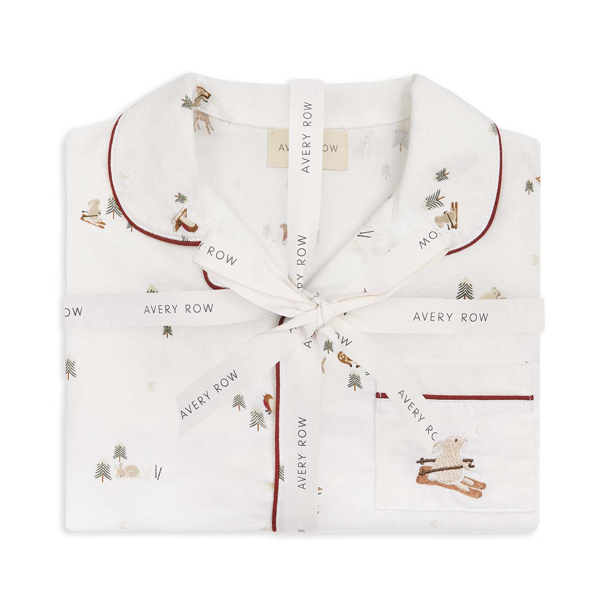 Children's Christmas Flannel Pyjamas - Winter Ski, Red Trim