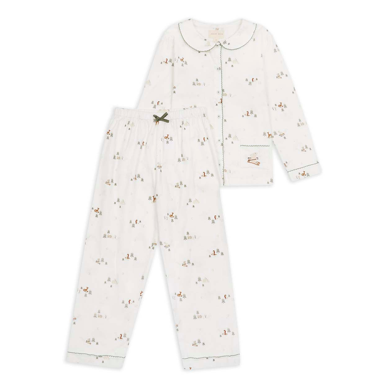 Children's Christmas Flannel Pyjamas - Winter Ski, Green Trim