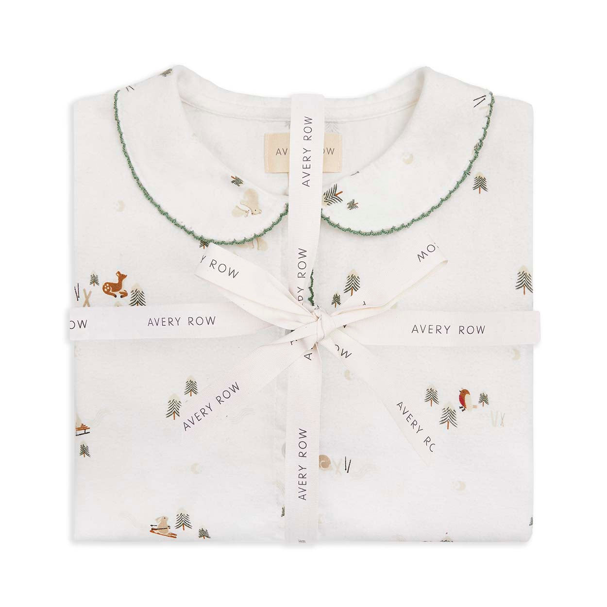 Children's Christmas Flannel Pyjamas - Winter Ski, Green Trim