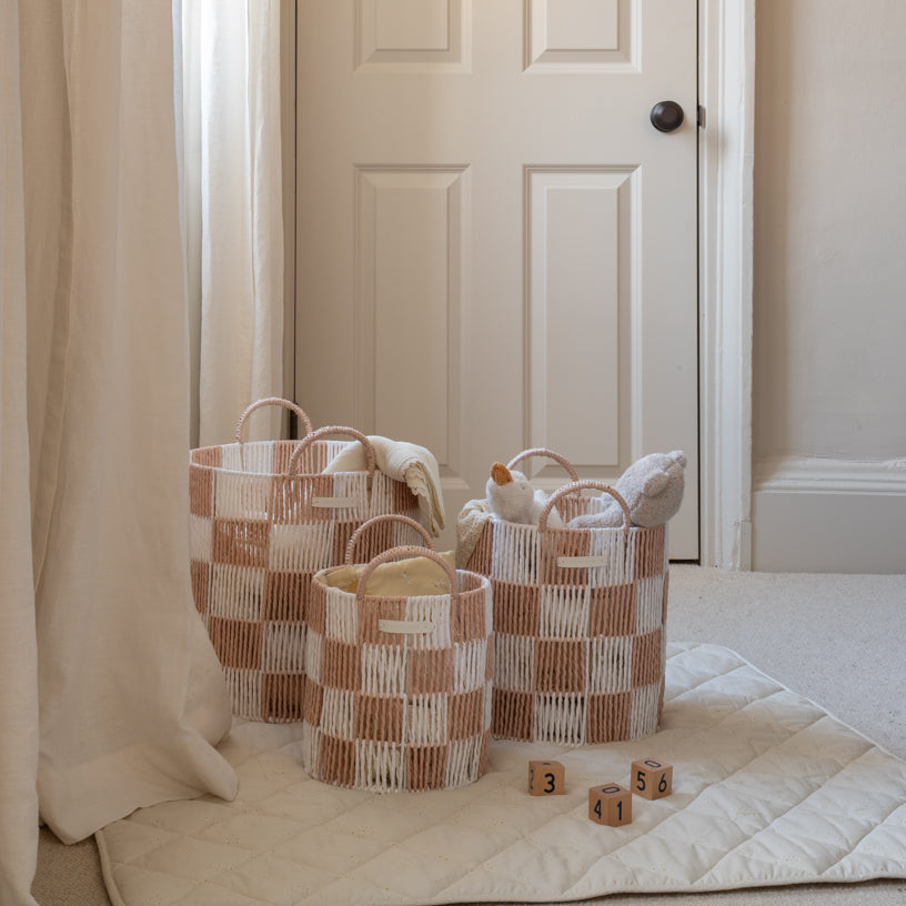 Checkerboard Storage Basket Medium - Nude