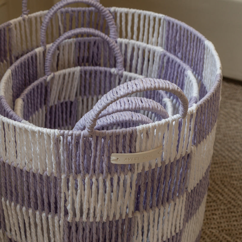Checkerboard Storage Basket Set of 3 - Lilac