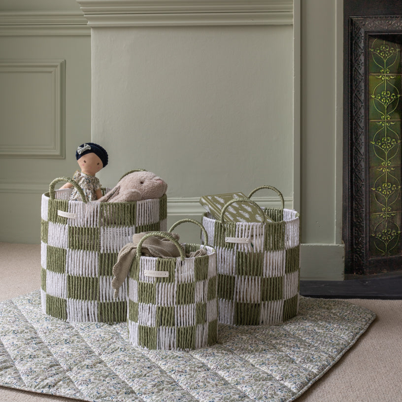 Checkerboard Storage Basket Large - Sage
