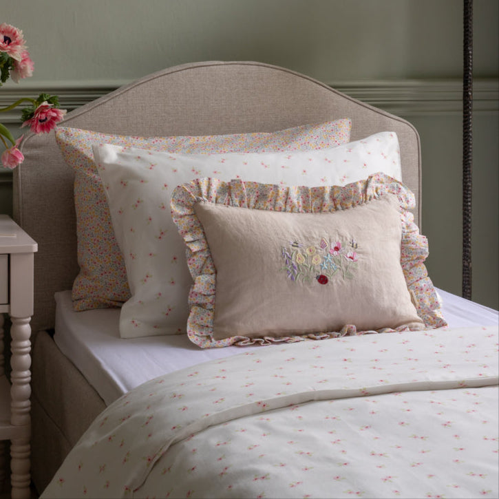 Rectangle Linen Frill Cushion - Wildflower Garden