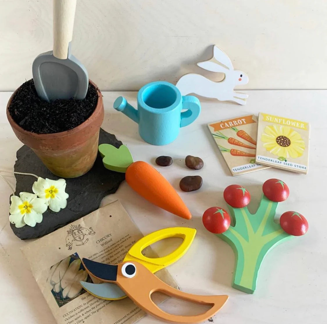 Garden Wheelbarrow Set - Wooden Child's Outdoor Gardening Toy by Learning Bugs - Learning Bugs UK