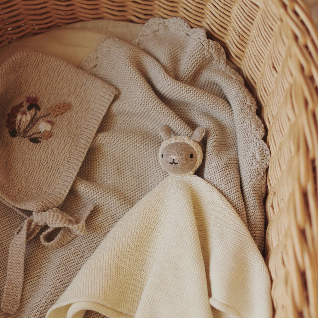 Scallop Knit Blanket - Stone