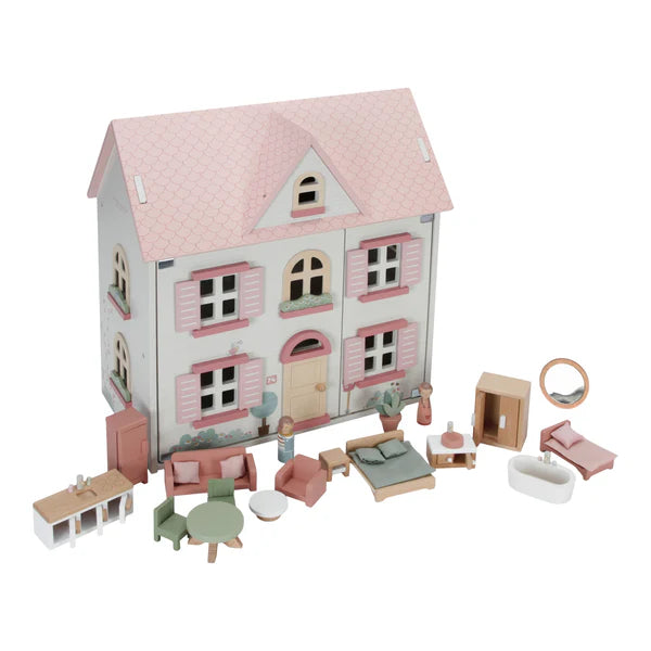 Little Dutch Wooden Dollhouse - 25‑Piece Playhouse with Furniture