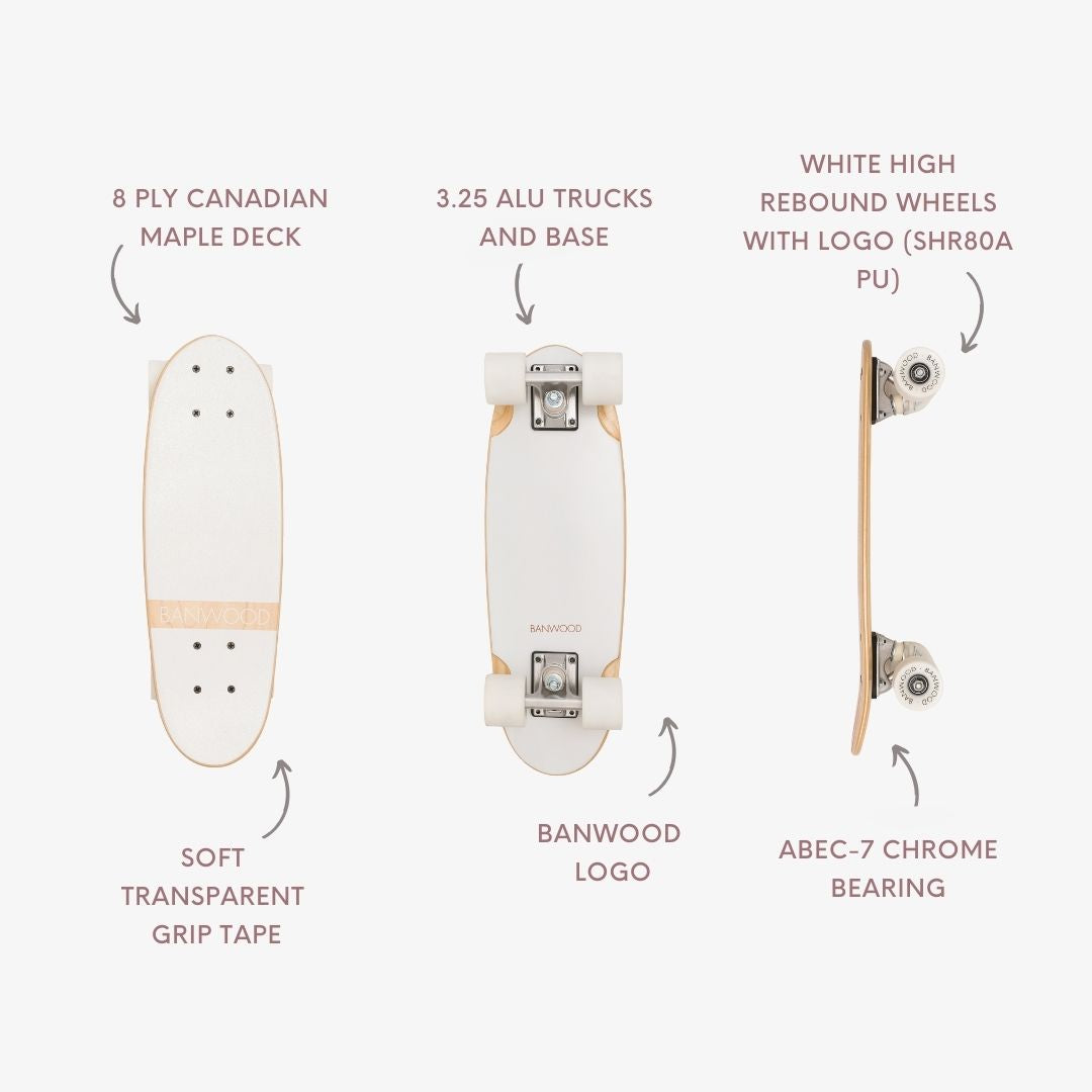 Banwood Skateboard – Kids Maple Deck Skateboard (White)