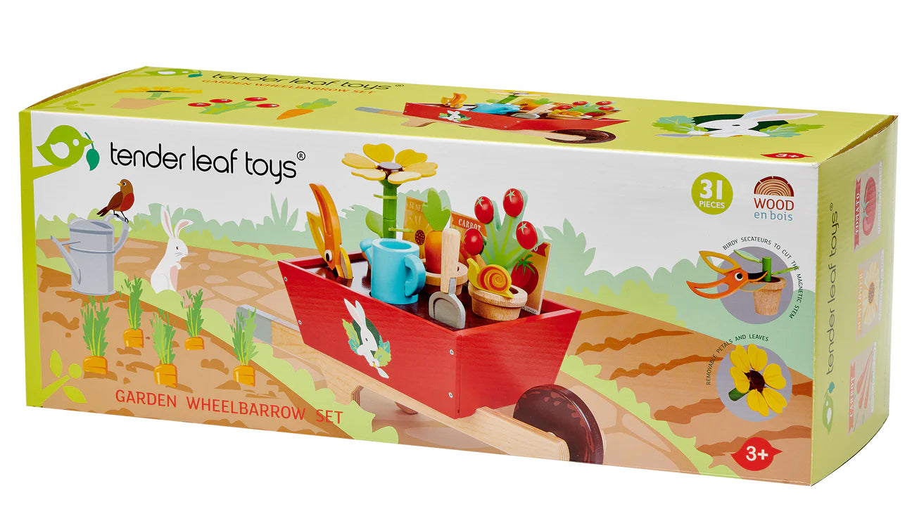 Garden Wheelbarrow Set - Wooden Child's Outdoor Gardening Toy by Learning Bugs - Learning Bugs UK
