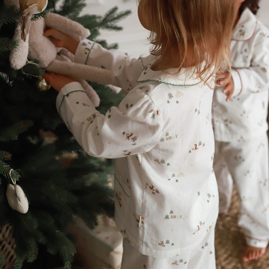 Children's Christmas Flannel Pyjamas - Winter Ski, Green Trim