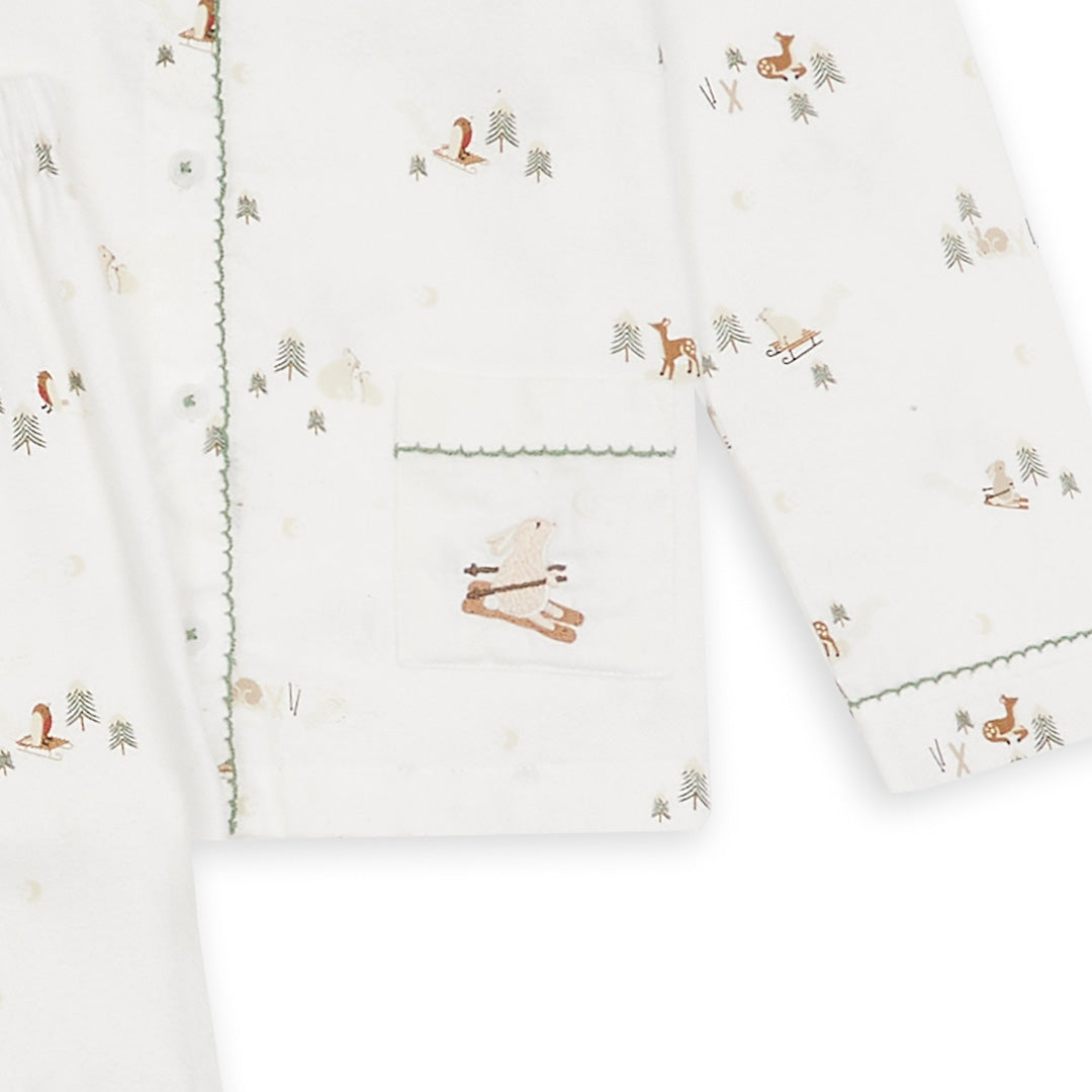 Children's Christmas Flannel Pyjamas - Winter Ski, Green Trim