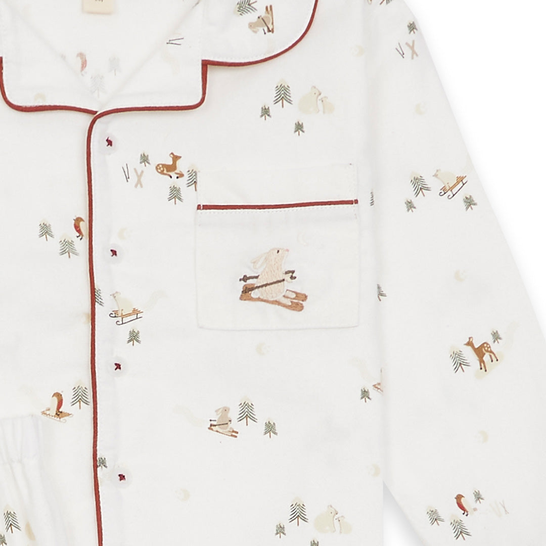 Children's Christmas Flannel Pyjamas - Winter Ski, Red Trim