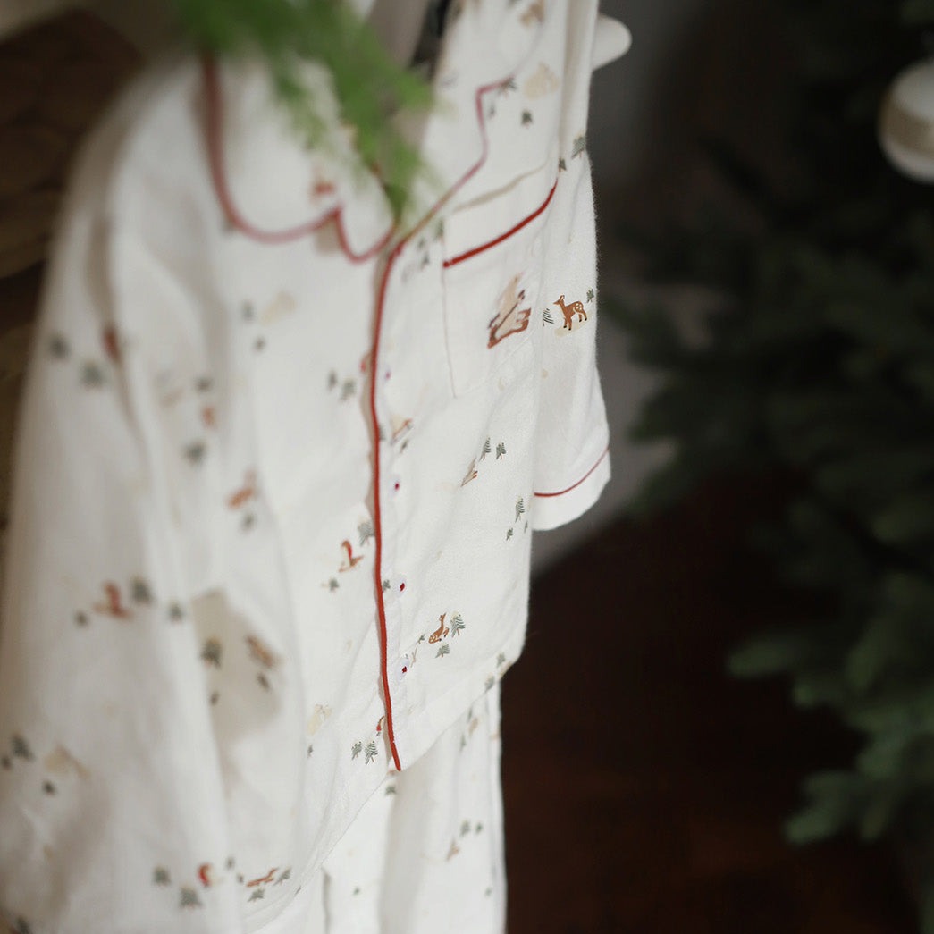 Children's Christmas Flannel Pyjamas - Winter Ski, Red Trim
