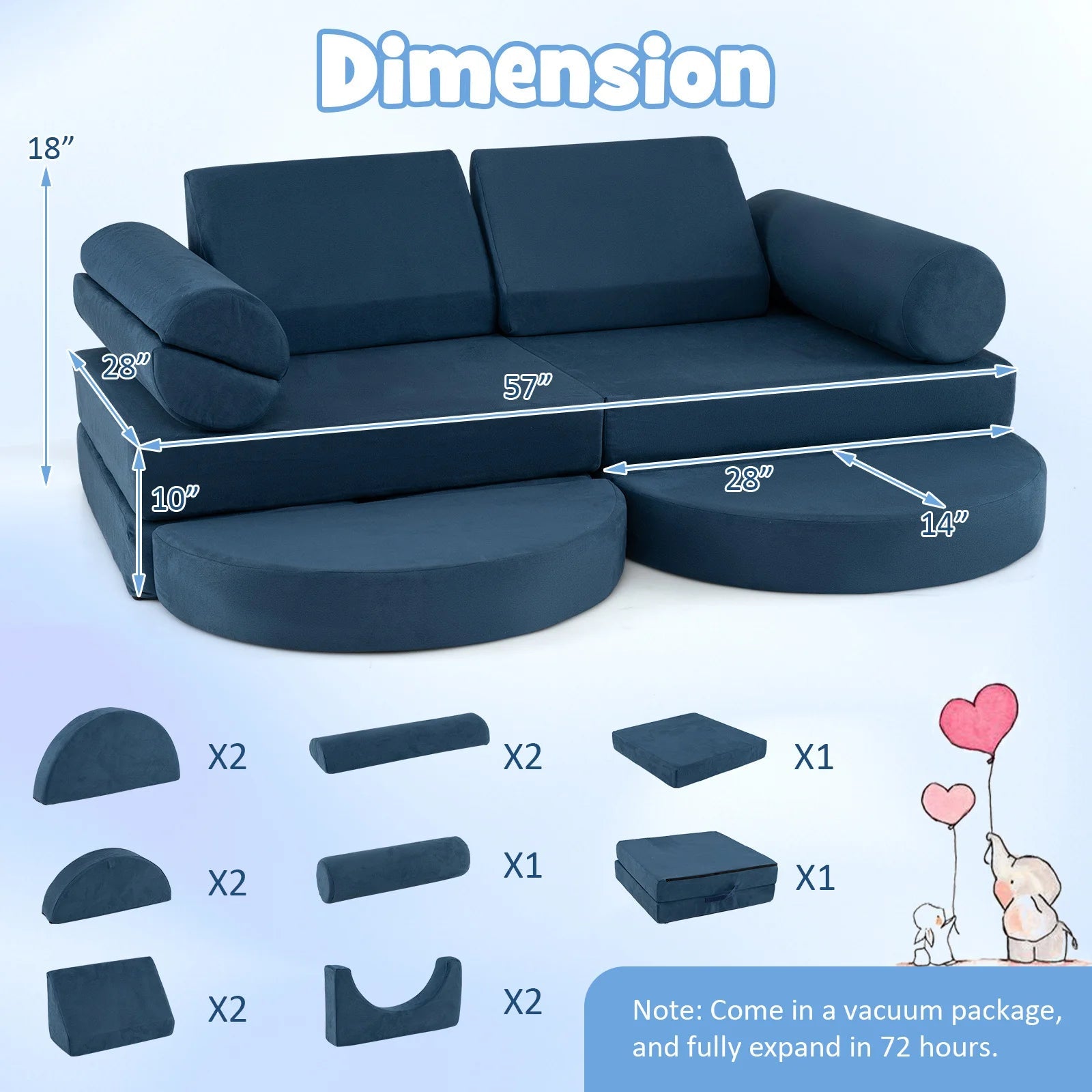 Buy 13 - Piece Convertible Modular Kids Play Couch | for kids by Learning Bugs UK