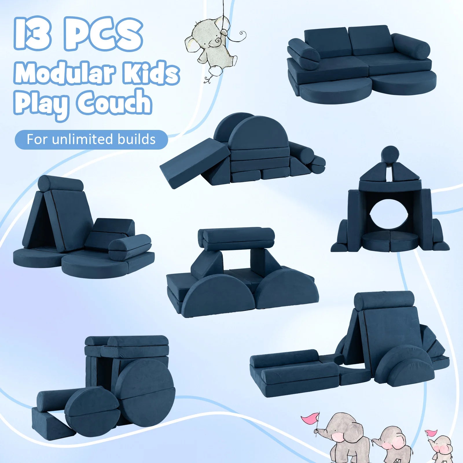 Buy 13 - Piece Convertible Modular Kids Play Couch | for kids by Learning Bugs UK