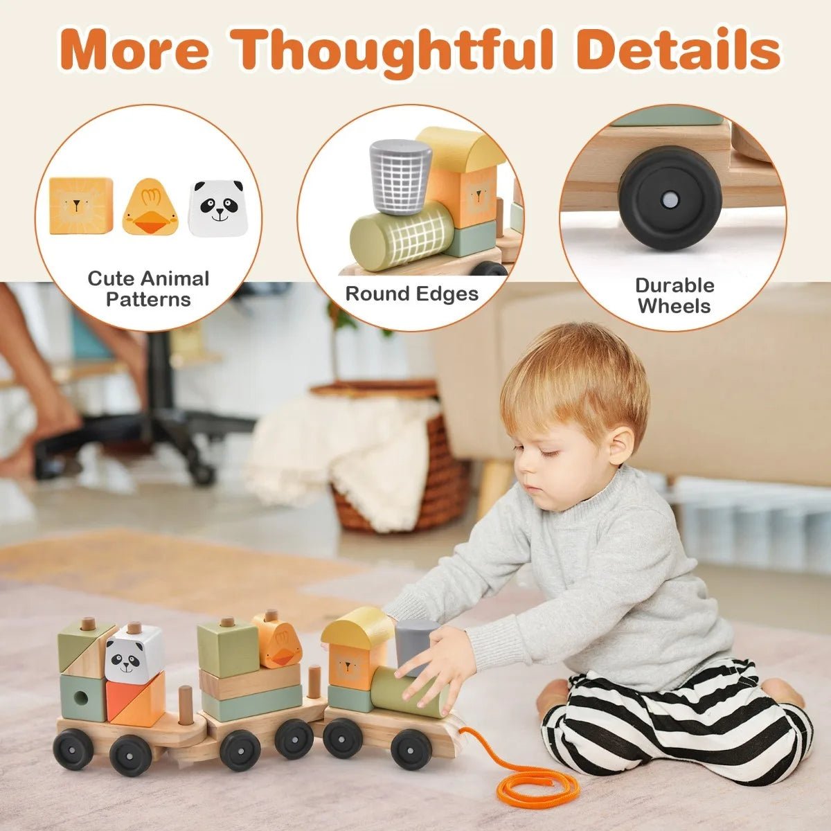 Buy 3 - Section Toy Train with Stackable Building Blocks | for kids by Learning Bugs UK