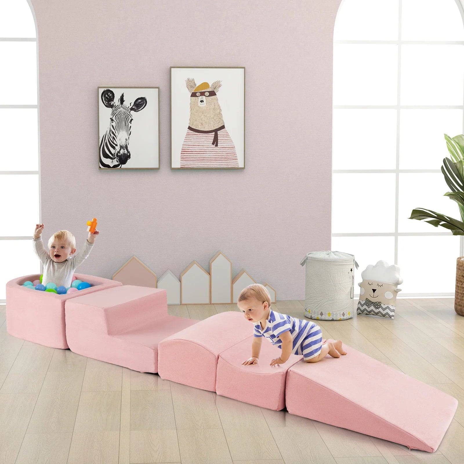 Buy 5 - Piece Climb and Crawl Playset with Ball Pit for Kids - Pink | for kids by Learning Bugs UK