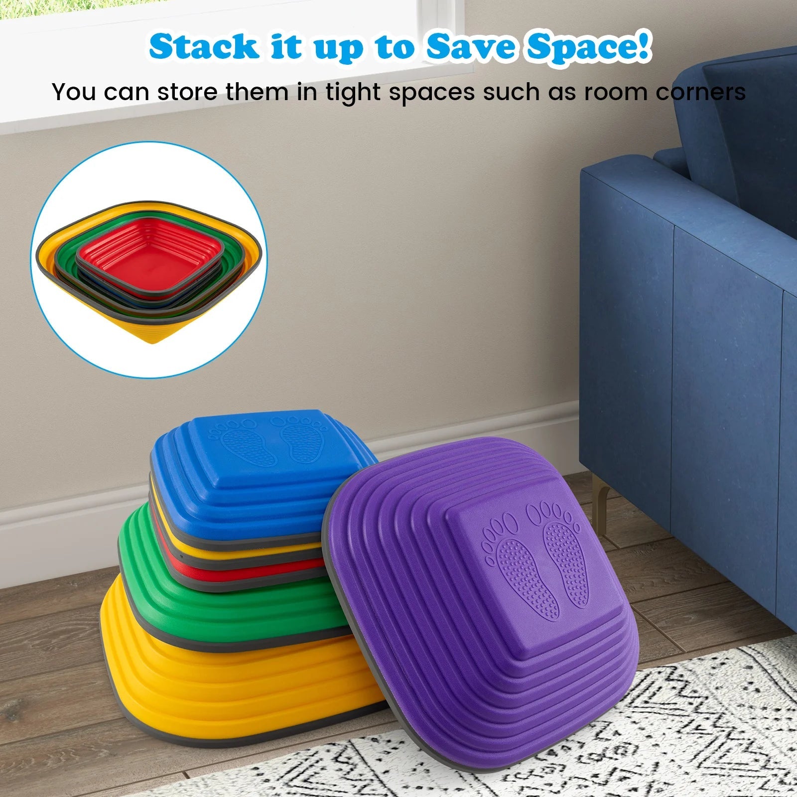 Buy 6 Pieces Kids Stepping Stone Non - Slip Square Toddler Balance Stones - Multicolor | for kids by Learning Bugs UK