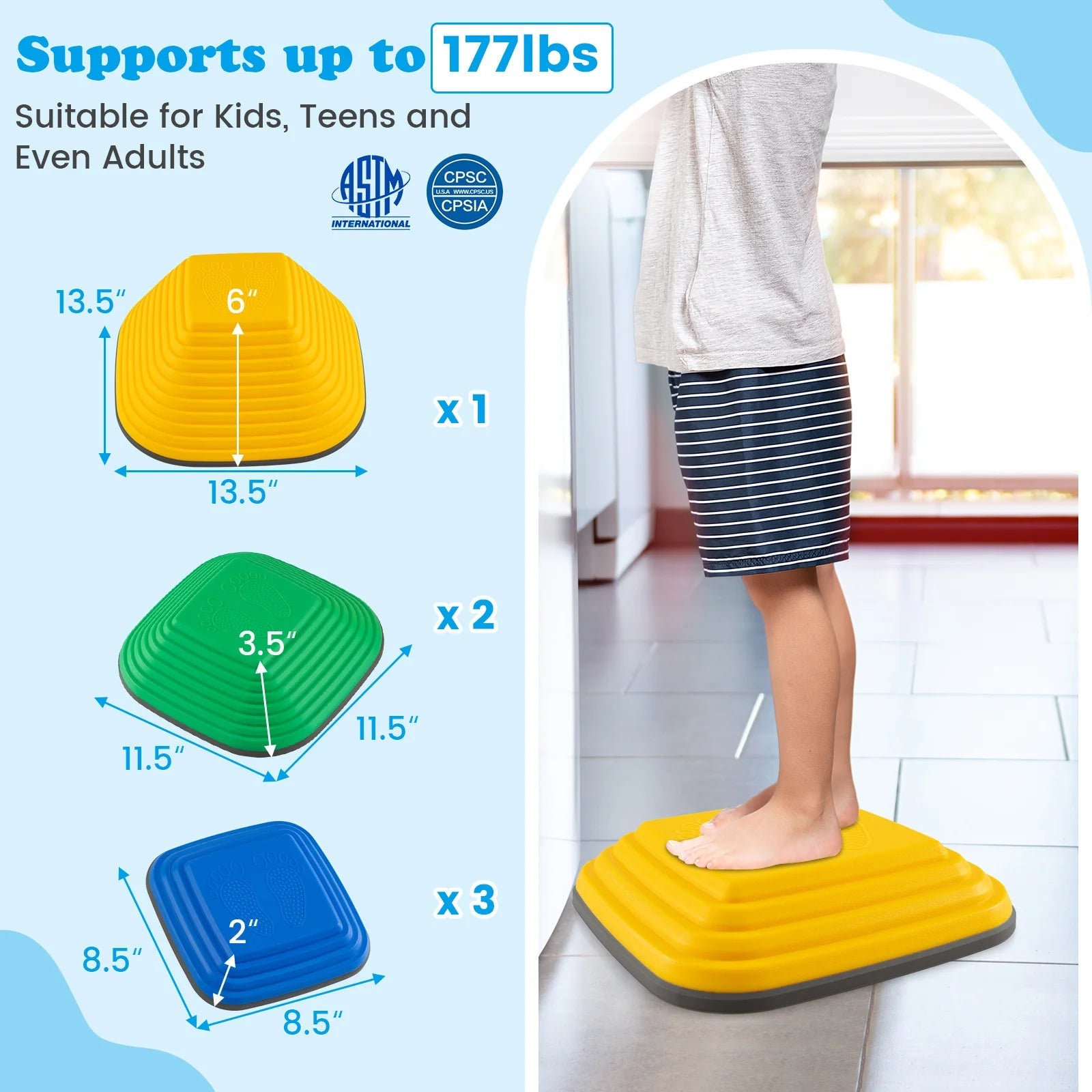 Buy 6 Pieces Kids Stepping Stone Non - Slip Square Toddler Balance Stones - Multicolor | for kids by Learning Bugs UK