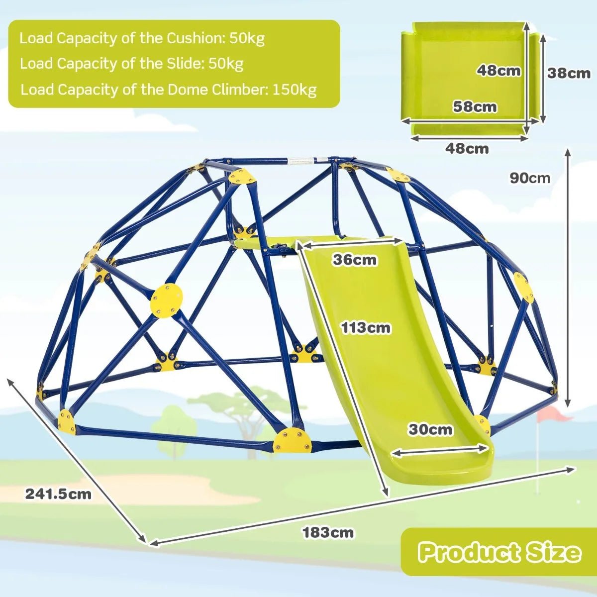 Buy Geometric Dome Climber and Play Set with Slide - Green | for kids by Learning Bugs UK