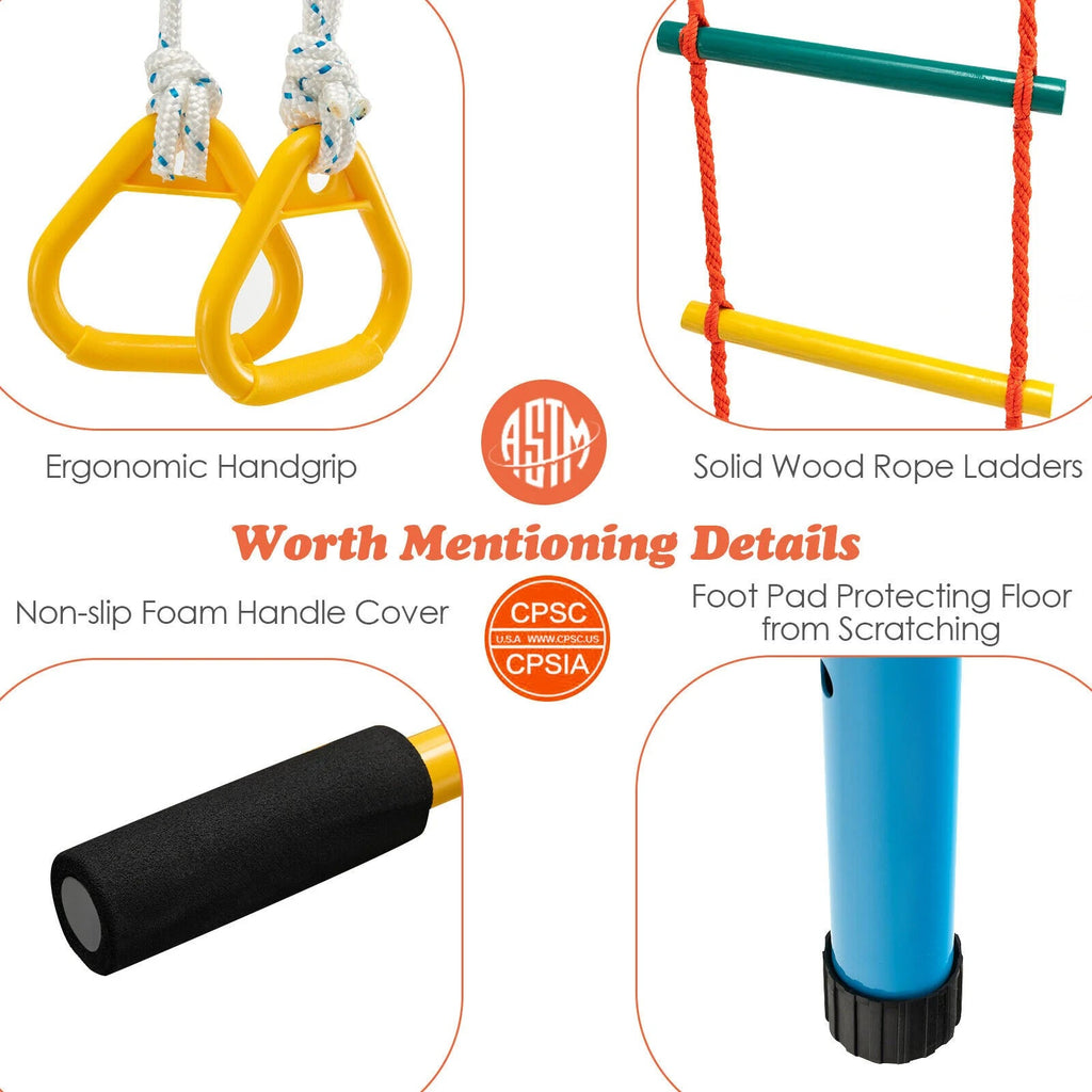 Buy Metal Swedish Ladder Wall Bars for Kids with Gym Rings Climbing Net - Yellow | for kids by Learning Bugs UK