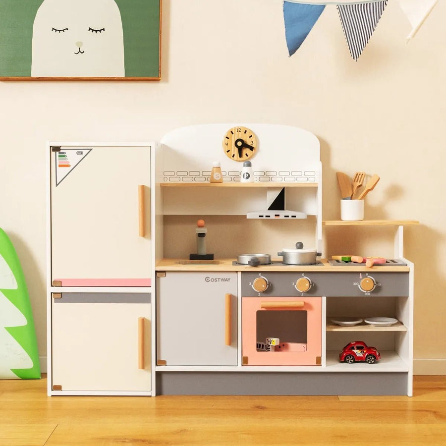 Buy Wooden Pretend Kids Play Kitchen Set with Realistic Range Hood | for kids by Learning Bugs UK