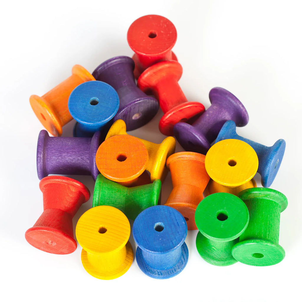 Grapat 18 Wooden Spools - Rainbow Loose Parts Set by Grapat - Learning Bugs UK