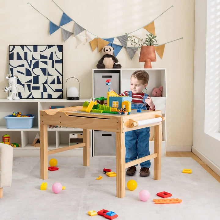 Wooden Children Activity Table with Reversible Tabletop - Natural