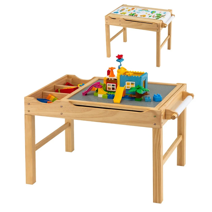 Wooden Children Activity Table with Reversible Tabletop - Natural