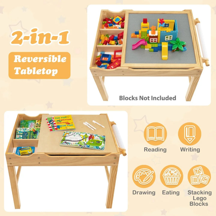 Wooden Children Activity Table with Reversible Tabletop - Natural