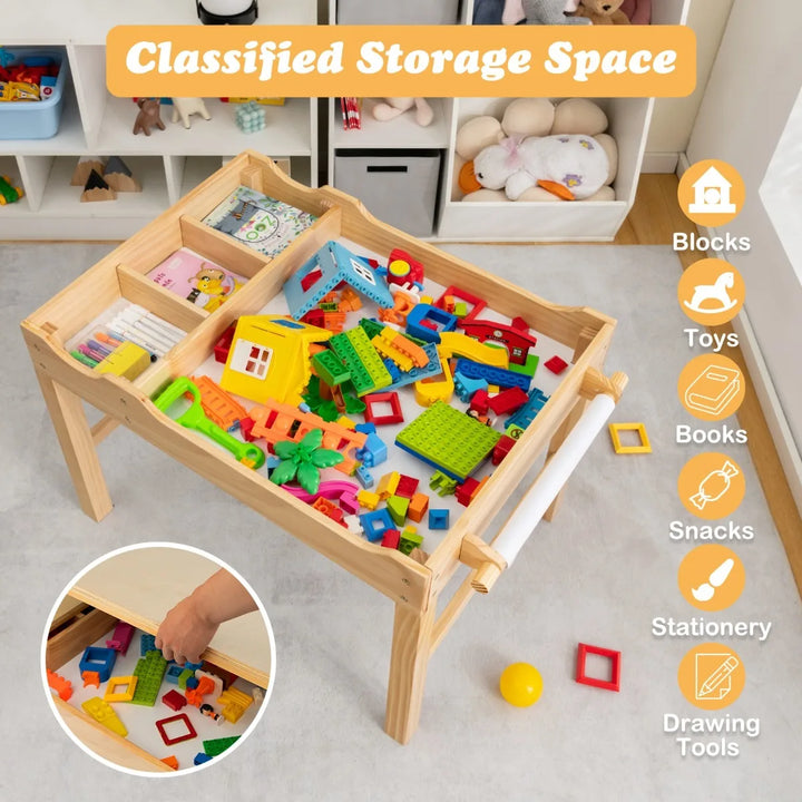 Wooden Children Activity Table with Reversible Tabletop - Natural
