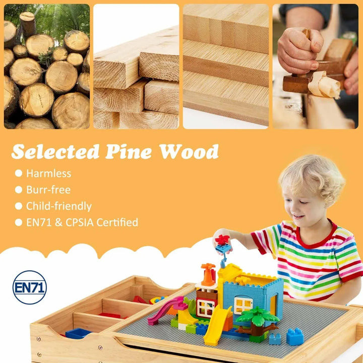 Wooden Children Activity Table with Reversible Tabletop - Natural