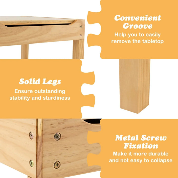 Wooden Children Activity Table with Reversible Tabletop - Natural