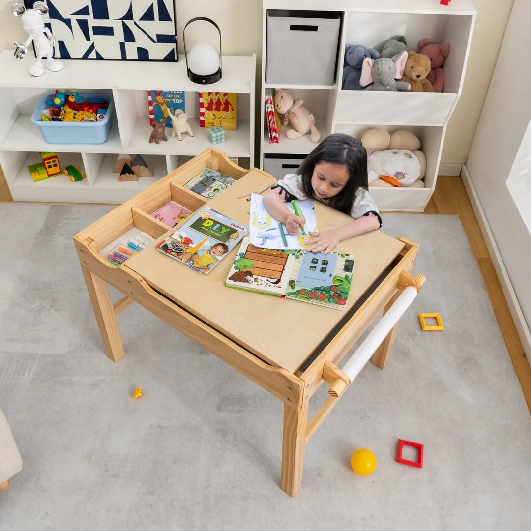 Wooden Children Activity Table with Reversible Tabletop - Natural