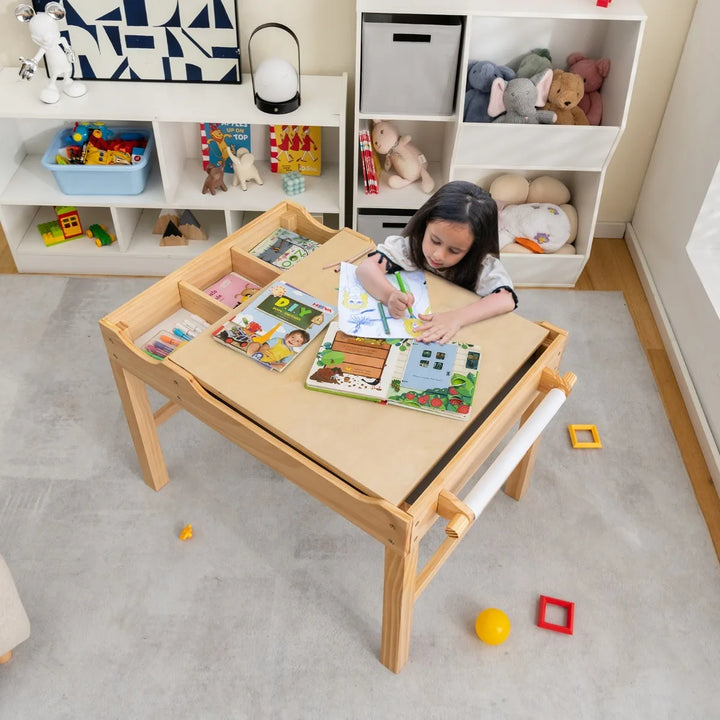 Wooden Children Activity Table with Reversible Tabletop - Natural