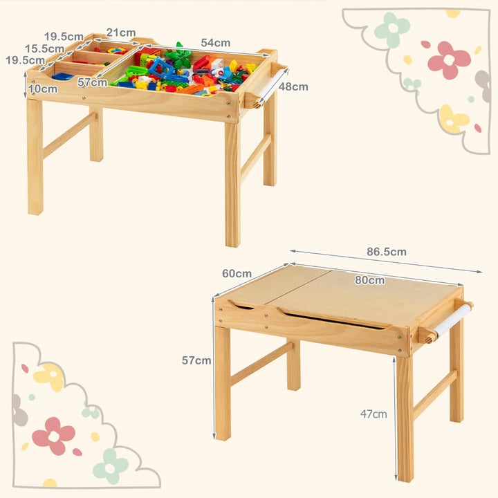 Wooden Children Activity Table with Reversible Tabletop - Natural