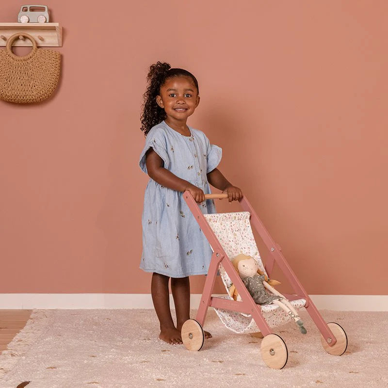 Little Dutch Wooden Doll Stroller - Flowers & Butterflies by Little Dutch - Learning Bugs UK