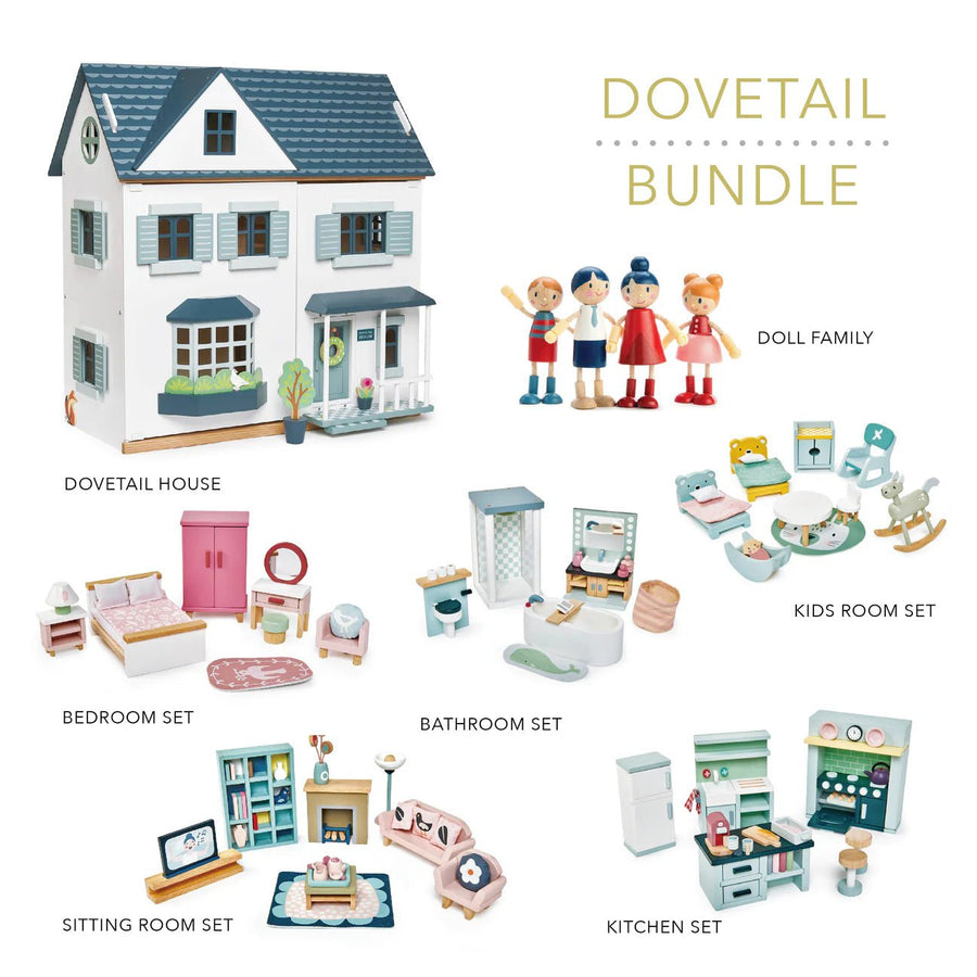 Buy Dovetail House with 5 Room Sets – Wooden Dolls House Bundle by Tender Leaf Toys | for kids by Learning Bugs UK